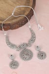 Shop_Auraa Trends_Silver Plated Stone Peacock Embellished Choker Set _at_Aza_Fashions