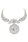 Auraa Trends_Silver Plated Stone Peacock Embellished Choker Set _Online_at_Aza_Fashions