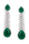 Curio Cottage_Silver Plated Faux Diamonds Emerald Link Embellished Danglers _Online_at_Aza_Fashions