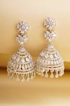 Shop_Curio Cottage_Silver Plated Faux Diamonds Dazzling Dome Embellished Jhumkas _at_Aza_Fashions