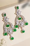 Shop_Curio Cottage_Silver Plated Faux Diamond The Diamante Emerald Stone Drop Chandbalis _at_Aza_Fashions