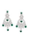 Curio Cottage_Silver Plated Faux Diamond The Diamante Emerald Stone Drop Chandbalis _Online_at_Aza_Fashions