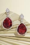 Shop_Curio Cottage_Red Gemstone Faux Diamond Drop Earrings _at_Aza_Fashions