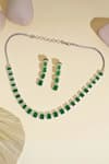 Shop_Curio Cottage_Green Faux Diamond The Radiant Emerald Stone Streak Necklace Set _at_Aza_Fashions