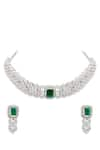 Curio Cottage_Green Faux Diamond Diamante Emerald Stone Princess Choker Set _Online_at_Aza_Fashions