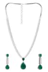 Curio Cottage_Silver Plated Faux Diamond The Diamante Emerald Stone Pendant Necklace Set _Online_at_Aza_Fashions