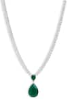 Shop_Curio Cottage_Silver Plated Faux Diamond The Diamante Emerald Stone Pendant Necklace Set _Online_at_Aza_Fashions