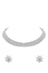 Curio Cottage_Silver Plated Faux Diamond The Diamante Celestial Bloom Choker Set _Online_at_Aza_Fashions