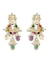 Shop_Curio Cottage_Gold Plated Navratan Floral Bloom Stone Embellished Earrings _at_Aza_Fashions