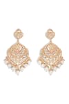 Shop_Curio Cottage_Gold Plated Pearl Enamel Kundan Plume Earrings _at_Aza_Fashions