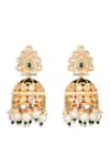 Shop_Curio Cottage_Gold Plated Pearl Enamel Dome Kundan Jhumkas _at_Aza_Fashions