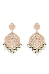 Shop_Curio Cottage_Gold Plated Pearl Pastel Spring Kundan Plume Earrings _at_Aza_Fashions