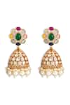 Shop_Curio Cottage_Gold Plated Stone Regal Navratna Kundan Jhumki _at_Aza_Fashions