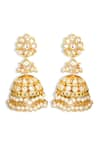 Shop_Curio Cottage_Gold Plated Kundan Lush Lilly Pearl Drop Jhumki _at_Aza_Fashions