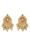 Shop_Curio Cottage_Gold Plated Stone Gilded Lotus Leaf Embellished Earrings _at_Aza_Fashions