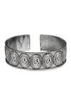 Shop_Sangeeta Boochra_Silver Plated Rati Om Carved Cuff Bracelet _at_Aza_Fashions