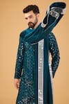 Shop_Kasbah_Blue Silk Mirrors, Embroidery Teal Mirrorwork Kurta Set With Stole _at_Aza_Fashions