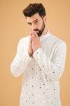 Buy_Kasbah_White Georgette Mirrors, Embroidery Thread Kurta _Online_at_Aza_Fashions