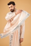 Shop_Kasbah_Beige Silk Embroidered Thread Mirror Kurta With Stole _at_Aza_Fashions