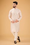 Buy_Kasbah_Beige Silk Mirrors Embroidered Kurta _at_Aza_Fashions