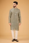 Buy_Kasbah_Green Georgette Embroidered Thread Mirror And Straight Kurta _at_Aza_Fashions