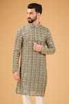 Kasbah_Green Georgette Embroidered Thread Mirror And Straight Kurta _Online_at_Aza_Fashions