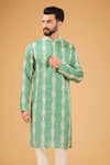 Kasbah_Green Silk Embroidered Thread Peacock Feather Motif Kurta _Online_at_Aza_Fashions