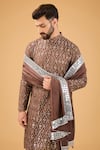 Shop_Kasbah_Brown Silk Embroidered Thread Geometric Kurta With Stole _at_Aza_Fashions