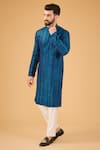 Buy_Kasbah_Blue Velvet Embroidered Thread Straight Kurta _at_Aza_Fashions