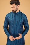 Buy_Kasbah_Blue Velvet Embroidered Thread Straight Kurta _Online_at_Aza_Fashions