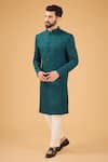 Buy_Kasbah_Green Silk Embroidered Cutdana Work Sherwani _at_Aza_Fashions