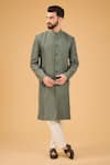 Buy_Kasbah_Green Silk Embroidered Thread Cutdana Work Sherwani _at_Aza_Fashions