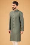 Kasbah_Green Silk Embroidered Thread Cutdana Work Sherwani _Online_at_Aza_Fashions