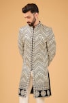 Kasbah_Black Silk Embroidered Zari Floral Sherwani _Online_at_Aza_Fashions