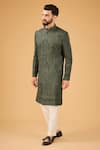 Buy_Kasbah_Green Silk Embroidered Kashmiri Jamawar Sherwani _at_Aza_Fashions