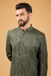 Buy_Kasbah_Green Silk Embroidered Kashmiri Jamawar Sherwani _Online_at_Aza_Fashions