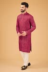 Buy_Kasbah_Red Velvet Embroidered Kashmiri Kurta _at_Aza_Fashions