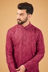 Buy_Kasbah_Red Velvet Embroidered Kashmiri Kurta _Online_at_Aza_Fashions