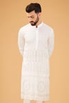 Kasbah_White Georgette Embroidered Mirror Chikankari Kurta _Online_at_Aza_Fashions