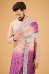 Shop_Kasbah_Multi Color Silk Embroidered Mirror Ombre Gradient Kurta With Stole _at_Aza_Fashions