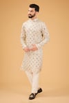 Buy_Kasbah_Ivory Georgette Embroidered Mirror Straight Kurta _at_Aza_Fashions