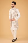 Buy_Kasbah_Ivory Silk Embroidered Phulkari Nehru Jacket _at_Aza_Fashions