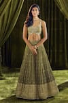 Shop_Alaya Advani_Green Blouse Silk Hand Embroidery Sequin Sweetheart Lehenga Set _at_Aza_Fashions