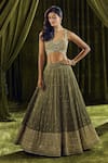 Alaya Advani_Green Blouse Silk Hand Embroidery Sequin Sweetheart Lehenga Set _Online_at_Aza_Fashions