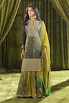 Samyukta Singhania_Green Kurta And Sharara Organza Hand Embroidery Bandhani Notch Thread Set _Online_at_Aza_Fashions