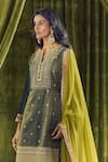 Buy_Samyukta Singhania_Green Kurta And Sharara Organza Hand Embroidery Bandhani Notch Thread Set _Online_at_Aza_Fashions