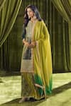 Samyukta Singhania_Green Kurta And Sharara Organza Hand Embroidery Bandhani Notch Thread Set _Online