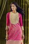 Samyukta Singhania_Cream Kurta Silk Hand Embroidery Pearl Round Zardozi Set _Online_at_Aza_Fashions