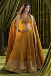 Buy_Alaya Advani_Yellow Blouse Silk Hand Embroidery Thread Leaf Zardozi Lehenga Set _at_Aza_Fashions