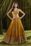 Shop_Alaya Advani_Yellow Blouse Silk Hand Embroidery Thread Leaf Zardozi Lehenga Set _at_Aza_Fashions